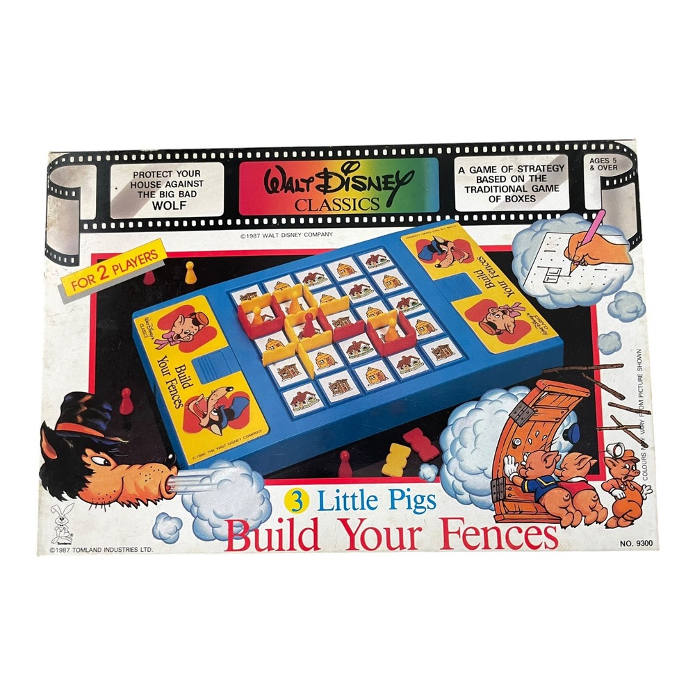 Vintage 1987 Walt Disney 3 Little Pigs Build Your Fences Board Game Strategy 2P